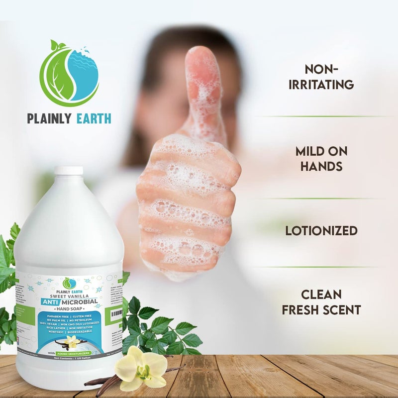 Plainly Earth Antimicrobial Hand Soap - Antibacterial Hand Soap Moisturizing - 1 US Gallon Liquid Hand Soap - Refill Antibacterial Gallon - Moisturizing Hand Soap Antibacterial - Gentle Hand Soap, Sweet Vanilla - Image 4
